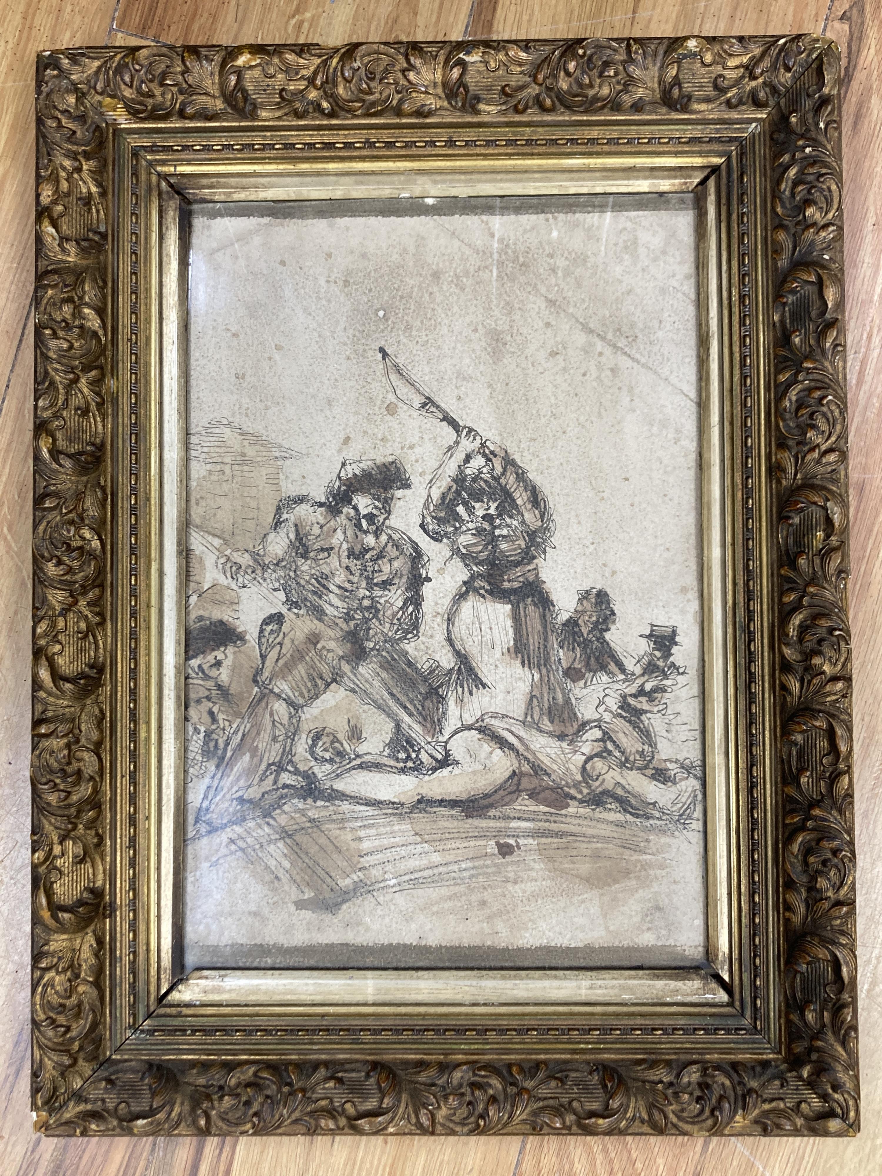 Old Master, ink and wash, Battle scene, 33 x 23cm